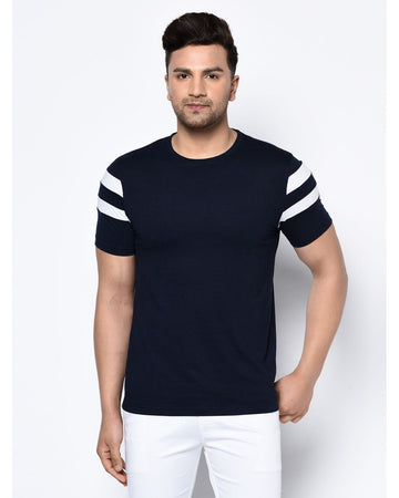 Striped Print Half Sleeves Round Neck T-shirts For Men's Roposo Clout